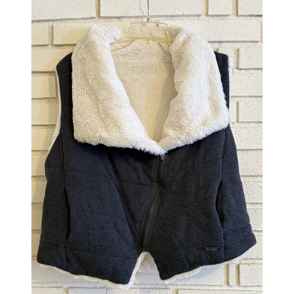 Calvin Klein Reversible Gray & Cream Faux Fur Quilted Soft Vest Size XL
